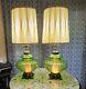 Vintage Dimpled Green Swag Glass Globe Table Lamp Light Set Of Two Falkenstein