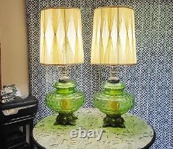 Vintage Dimpled GREEN Swag Glass Globe Table Lamp Light Set of Two Falkenstein