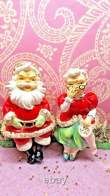 Vintage Lefton Christmas Santa & Mrs. Claus Shelf Sitters SET OF TWO JAPAN