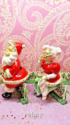 Vintage Lefton Christmas Santa & Mrs. Claus Shelf Sitters SET OF TWO JAPAN