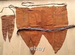 Vintage Maasai Tribe leather beaded skirt, apron and belt, Kenya 1950s. Two sets