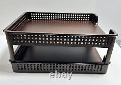 Vintage Mahogany Wood Cutout Lattice Two Letter Tray Desk Set By Selamat Designs