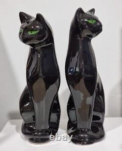 Vintage Mid Century Porcelain Set of Two Siamese Black Cats Made in Brazil 32 cm