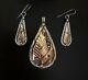 Vintage Navajo Herbert Tsosie Ornate Two-tone Sterling Pendant & Earrings Set