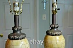 Vintage Porcelain Tiled Set of Two Table Lamps with Finials