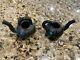 Vintage Pretty Set Of Two Black Pottery Mini Pitchers With Free Shipping