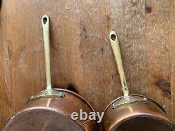 Vintage Set Of Two 2 Copper And Brass Saucepans With Lids. Unused