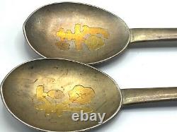 Vintage Set Of Two 990 Silver And Gold Korean Rice Spoons
