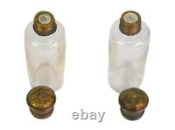 Vintage Set Of Two Empty Glass Perfume Bottle With Brass Top Decorative G14-174