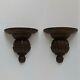 Vintage Set Of Two (2) Solid Wood Hand Carved Large Wall Sconce Shelves 12 Tall
