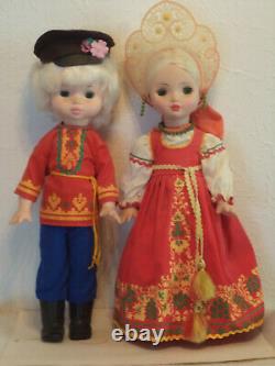 Vintage Set of Two Soviet Era Russian Doll traditional dresses