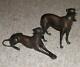Vintage Solid Bronze Set Of Two Standing And Laying Down Whippet Ornaments