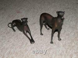Vintage Solid Bronze Set Of Two Standing and Laying Down Whippet Ornaments