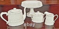 Vintage THATCHAM CREAMWARE Two's Company Teapot, Cream/Sugar, Dessert Pedestal