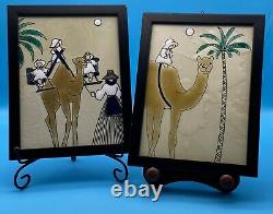 Vintage decorative wall tile set of two camel design framed