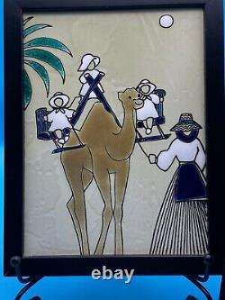 Vintage decorative wall tile set of two camel design framed