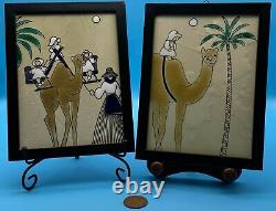 Vintage decorative wall tile set of two camel design framed