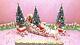 Vtg Christmas Santa Holly Sleigh Reindeer Candy Cane Candle Holders Three Trees