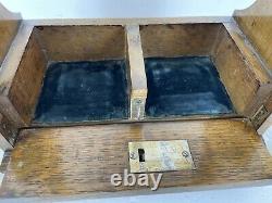 Vtg Wood Tantalus Caddy Set With Two Decanters And Key