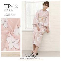 Women'S Two-Part Yukata 3-Piece Set Floral Pattern Pink White