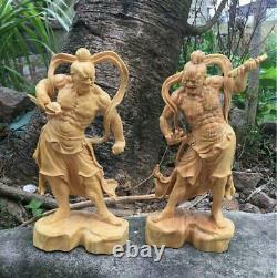 Wood sculpture amulet craft Two deva kings 2 set height 21cm