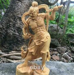 Wood sculpture amulet craft Two deva kings 2 set height 21cm
