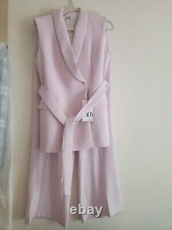 Zara Co-ord Set Tie Belt Vest +Pants Zw Collection Pink Sz XL NWT