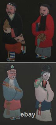 Appliques chinois en soie de chiffon. Deux ensembles de figurines traditionnelles.
