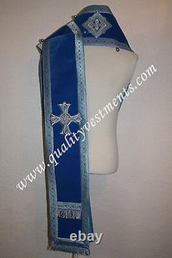 Bishop Orthodoxe Vestement Omophors Velvet Bleu Allemand Ensemble De Deux Croix D'argent