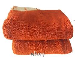 Bogolan Africain Textile Mud Clot Orange & Blanc 40 Par 60 Ensemble De Deux