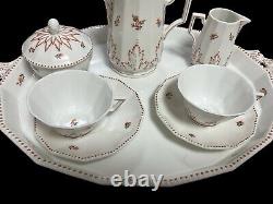 Café antique Nymphenburg pour deux et plateau motif perle rouge rouille allemand