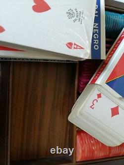 Carte Dal Negro Poker Jeu Plaque Set En Boîte En Bois D'origine Fabriqué En Italie