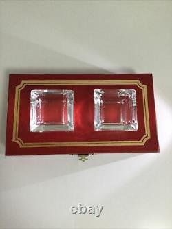 Cartier Très Rare Ensemble De Deux Cendriers En Cristal Art Déco Avec Boîte Originale