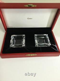 Cartier Très Rare Ensemble De Deux Cendriers En Cristal Art Déco Avec Boîte Originale
