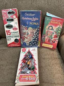 Deux ensembles de Noël vintage de 1936 NOMA et deux ensembles de guirlandes lumineuses Timco avec boîtes originales.