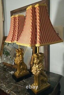 Ensemble De Deux Lampes Lions En Laiton Moderne MID Century Fierce! Lampes Vintage En Laiton