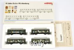 Ensemble de 4 voitures HO DB allemandes de l'État de Bade-Wurtemberg de la marque Märklin 4392, 40 ans, en boîte d'origine.