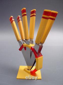 Ensemble de couteaux à fruits en bakélite bicolore ART DECO, couverts bauhaus des années 1920 en catalin lucit