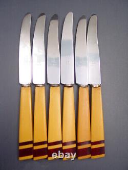 Ensemble de couteaux à fruits en bakélite bicolore ART DECO, couverts bauhaus des années 1920 en catalin lucit