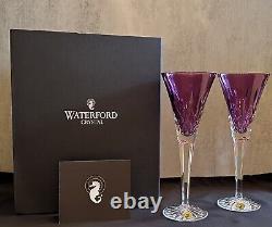 Ensemble de deux (2) flûtes à champagne ciselées Waterford Crystal Amethyst LISMORE 9 1/4 neuf dans leur boîte