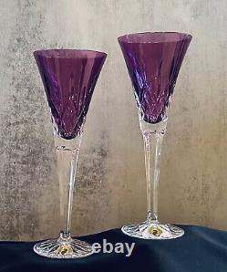 Ensemble de deux (2) flûtes à champagne ciselées Waterford Crystal Amethyst LISMORE 9 1/4 neuf dans leur boîte