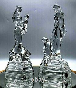 Ensemble de deux belles figurines en verre cristal taillé Dame avec enfant fabriquées en Italie