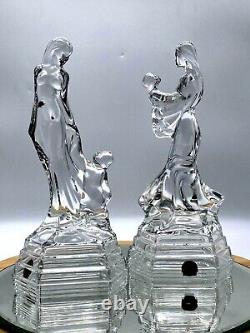 Ensemble de deux belles figurines en verre cristal taillé Dame avec enfant fabriquées en Italie