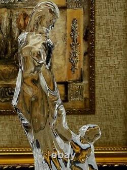 Ensemble de deux belles figurines en verre taillé en cristal, dame avec enfant, fabriquées en Italie