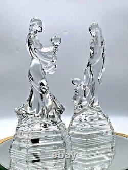 Ensemble de deux belles figurines en verre taillé en cristal, dame avec enfant, fabriquées en Italie