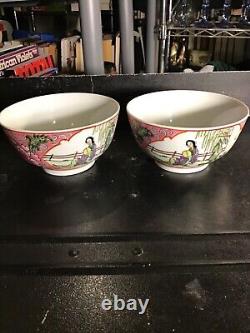 Ensemble de deux bols en porcelaine chinoise peints à la main fabriqués à Macao Magnifique