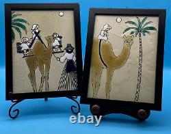 Ensemble de deux carreaux muraux décoratifs vintage avec motif de chameau encadré