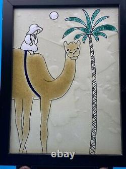 Ensemble de deux carreaux muraux décoratifs vintage avec motif de chameau encadré
