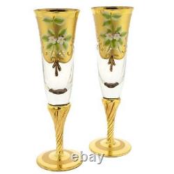 Ensemble de deux flûtes à champagne en verre de Murano de GlassOfVenice avec feuille d'or 24 carats, transparence.