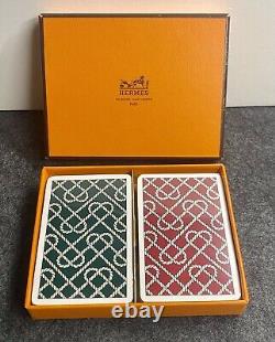 Ensemble de deux jeux de cartes à jouer en forme de cœur avec motif de corde, dans leur boîte d'origine scellée, Hermès Paris, vintage